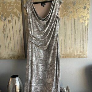 Great go-to long, silver and gold dress